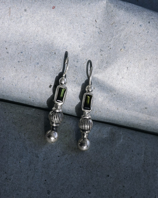 N146- Green Turmaline Empty Dye-cutting  Silver earrings