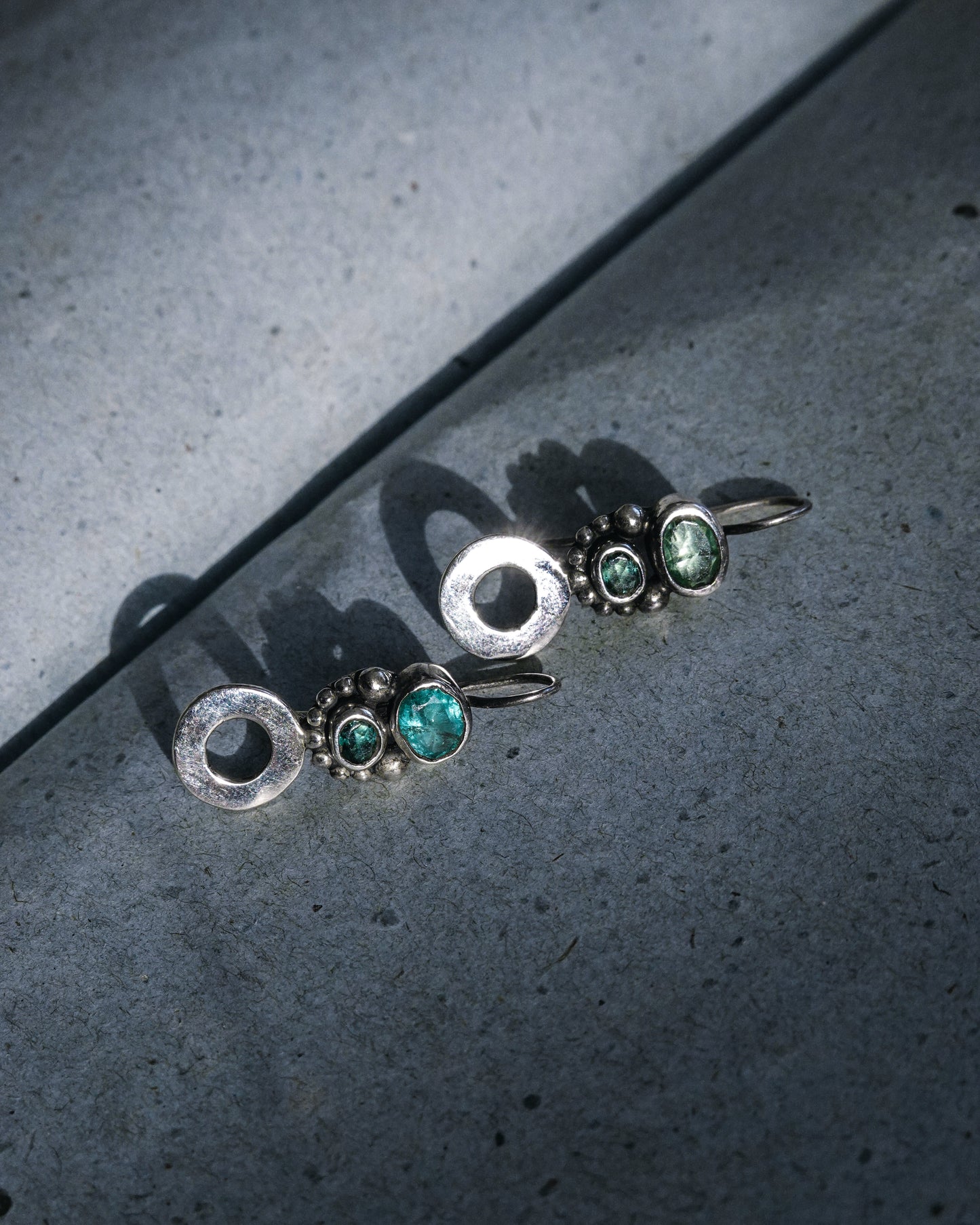 N141- Apatite & Turmaline Silver earrings (Small scratch on the stones)