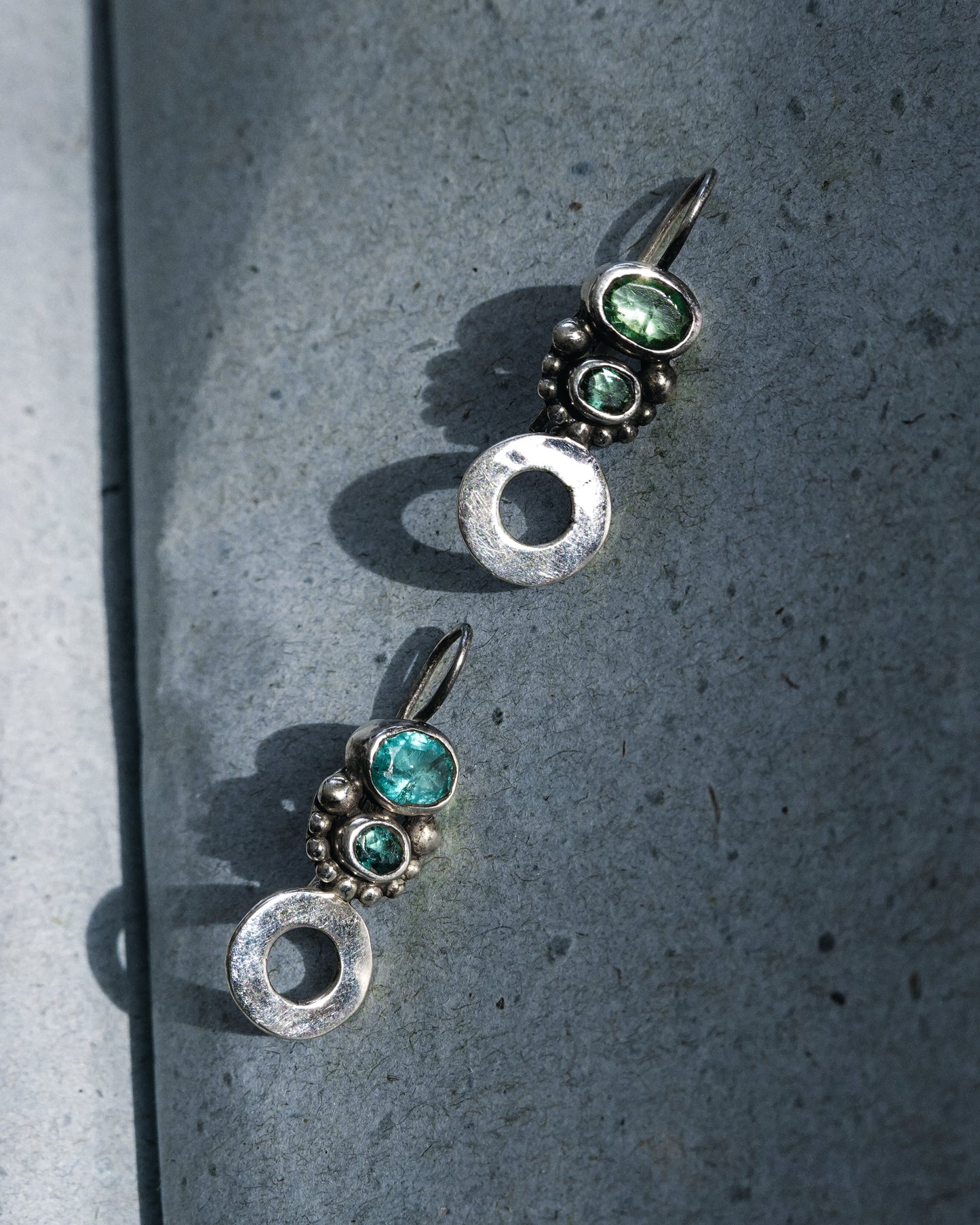 N141- Apatite & Turmaline Silver earrings (Small scratch on the stones)