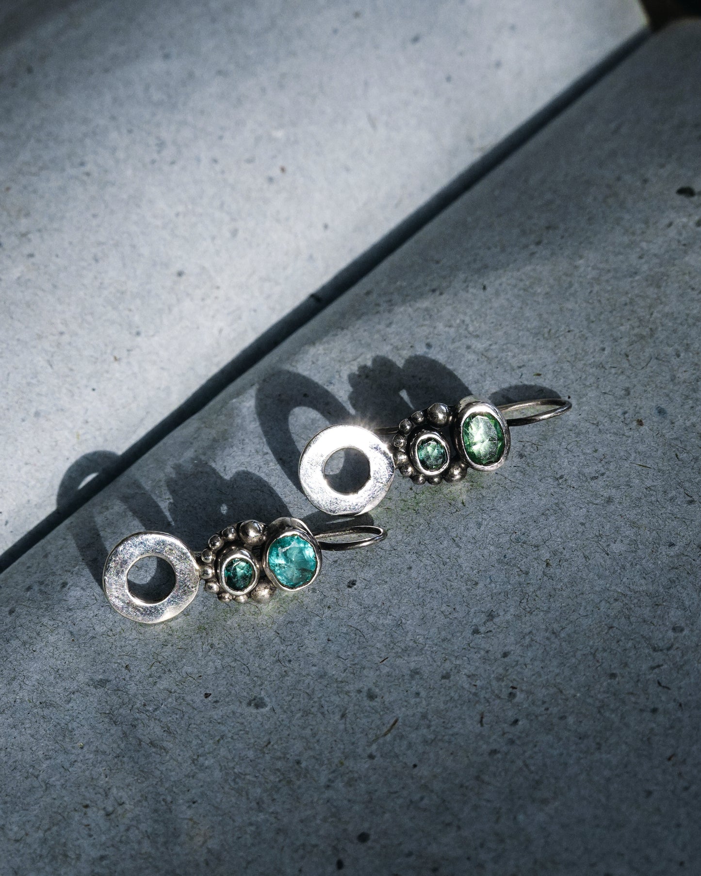 N141- Apatite & Turmaline Silver earrings (Small scratch on the stones)