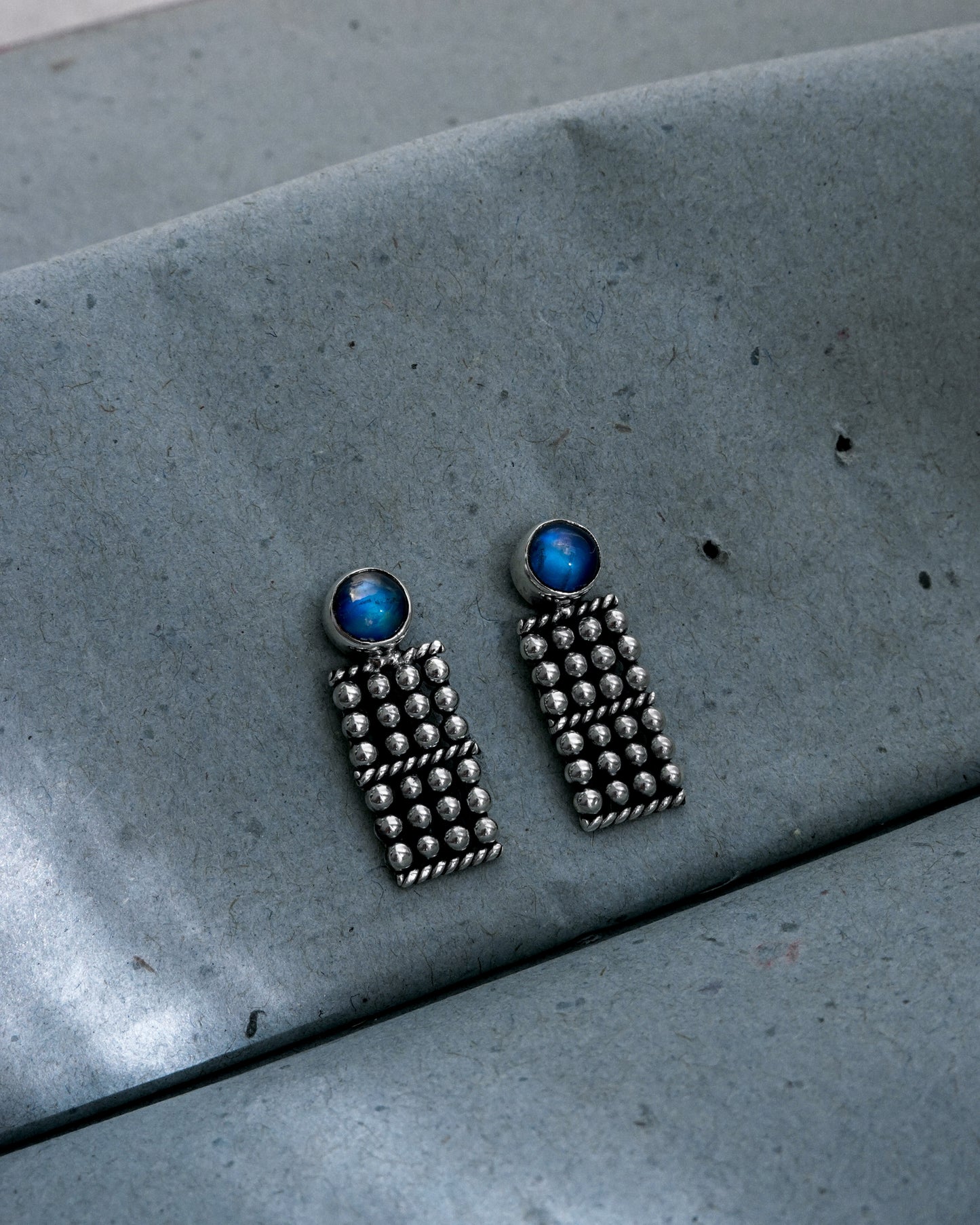 N148- JADDOO SET Blue Rainbow Moonstone Earrings & Rings