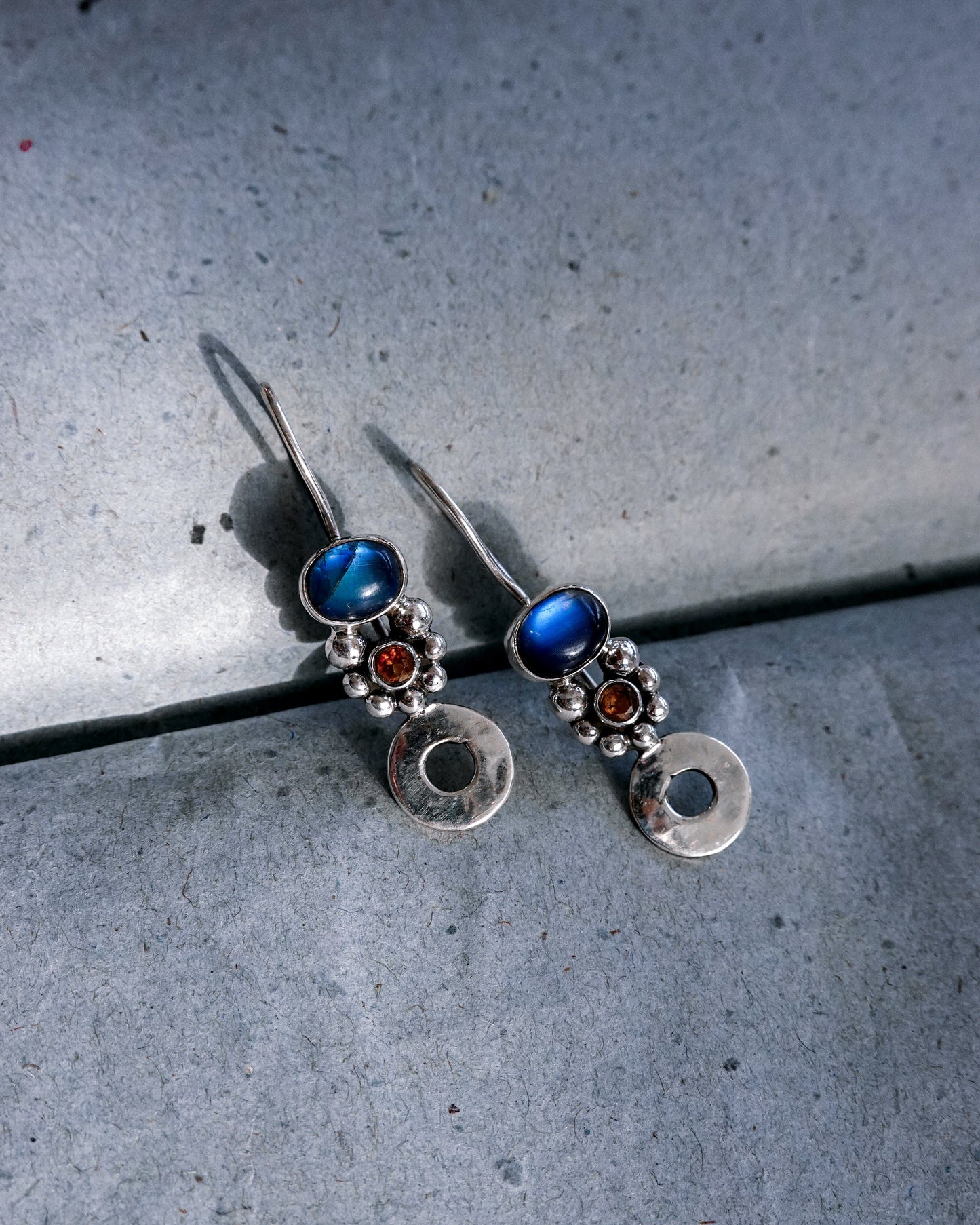 N142- Rainbow Moonstone & Citrine  Silver earrings