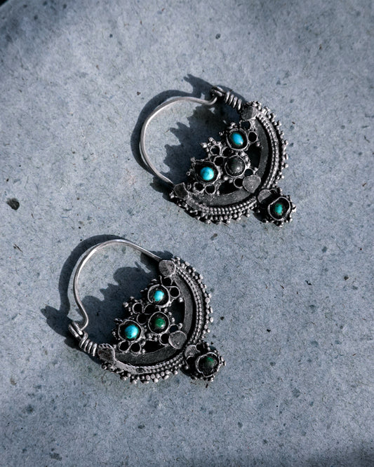 N137- Afghani Antique blue Silver Earrings