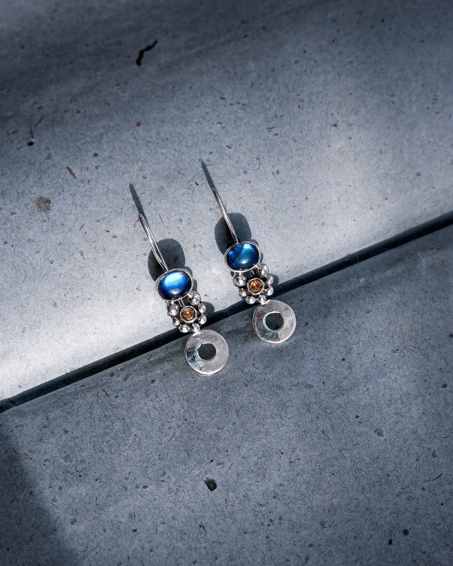 N142- Rainbow Moonstone & Citrine  Silver earrings