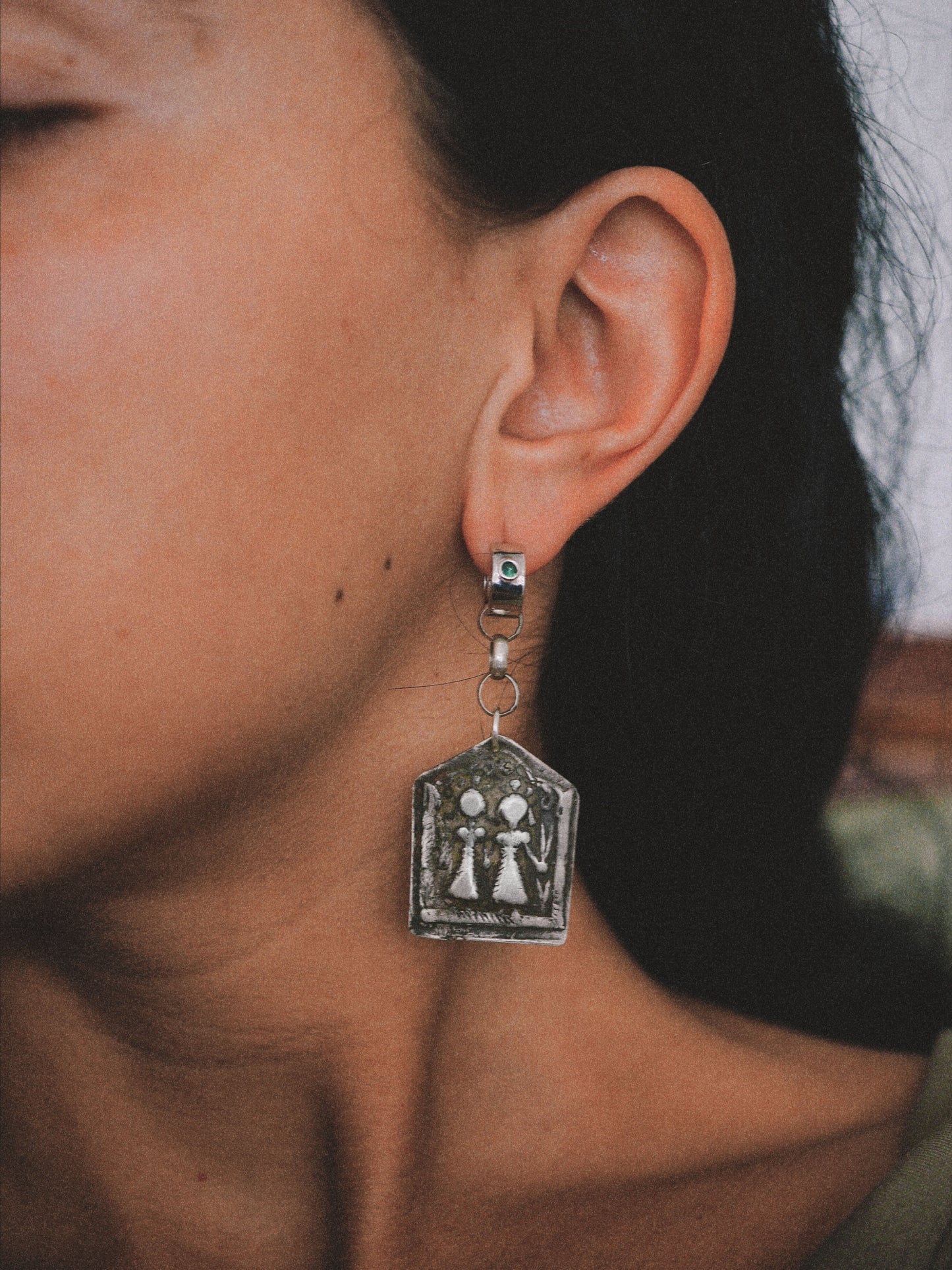 N62 – Handmade Silver Tribal Earrings From Northern india Banjara twin gods