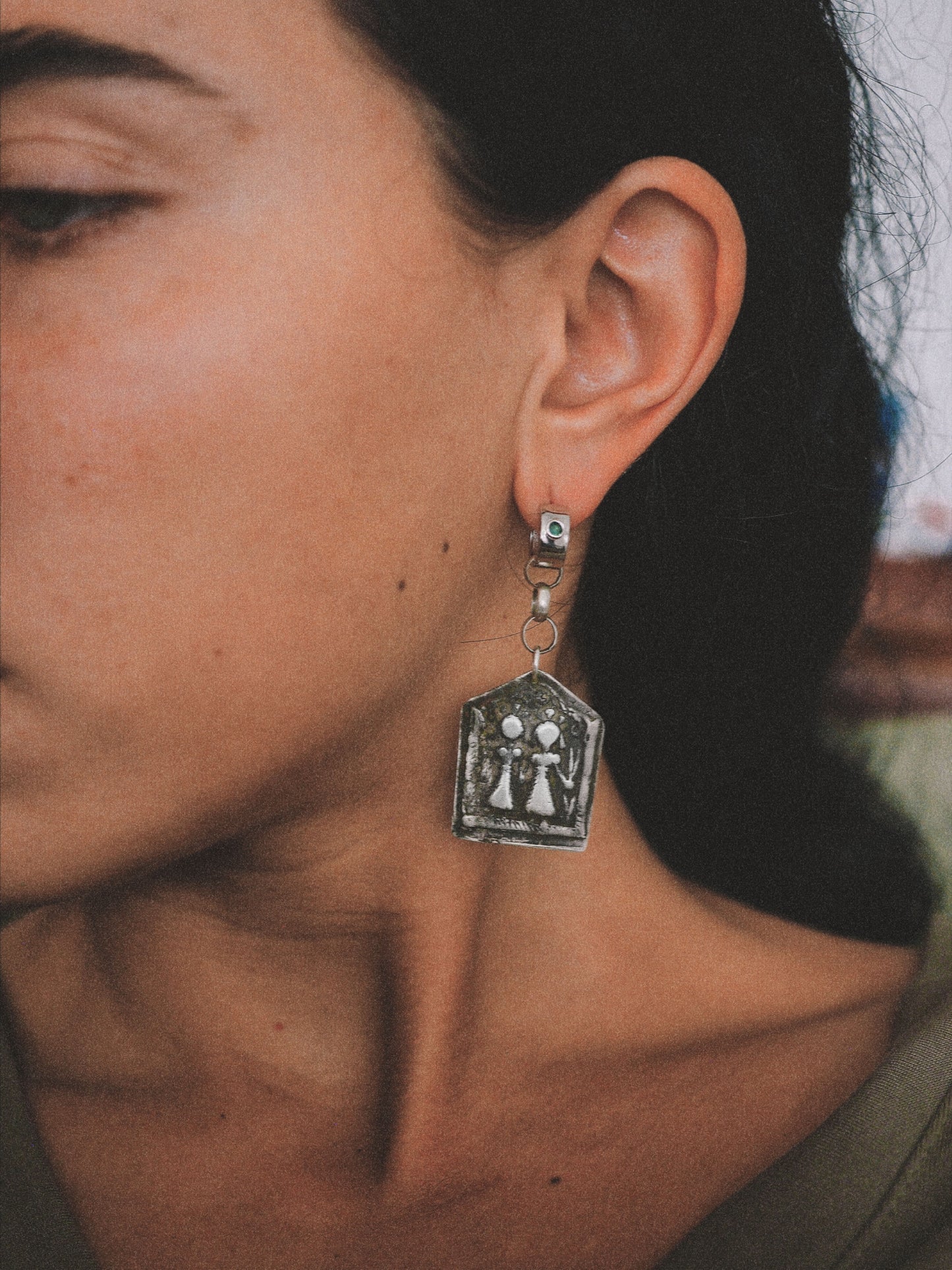 N62 – Handmade Silver Tribal Earrings From Northern india Banjara twin gods
