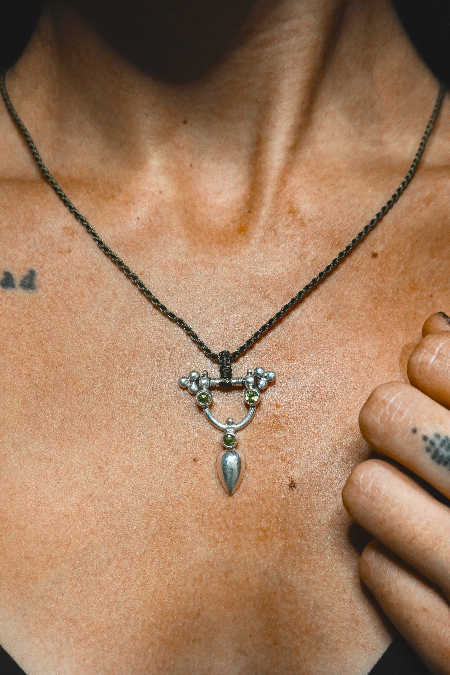 N153 - Peridot Tris Silver Necklace