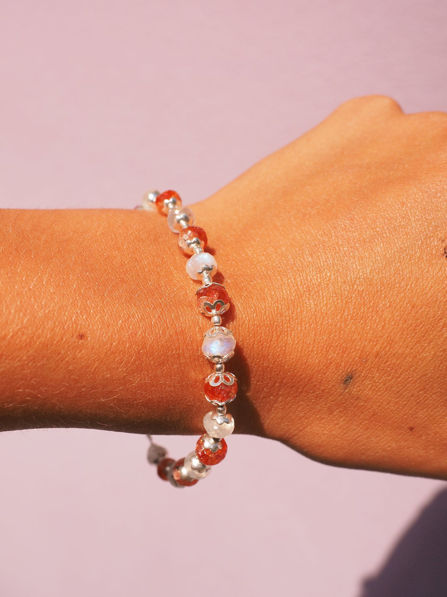 N37 – Bracelet with Moonstone & Sunstone, Silver 925