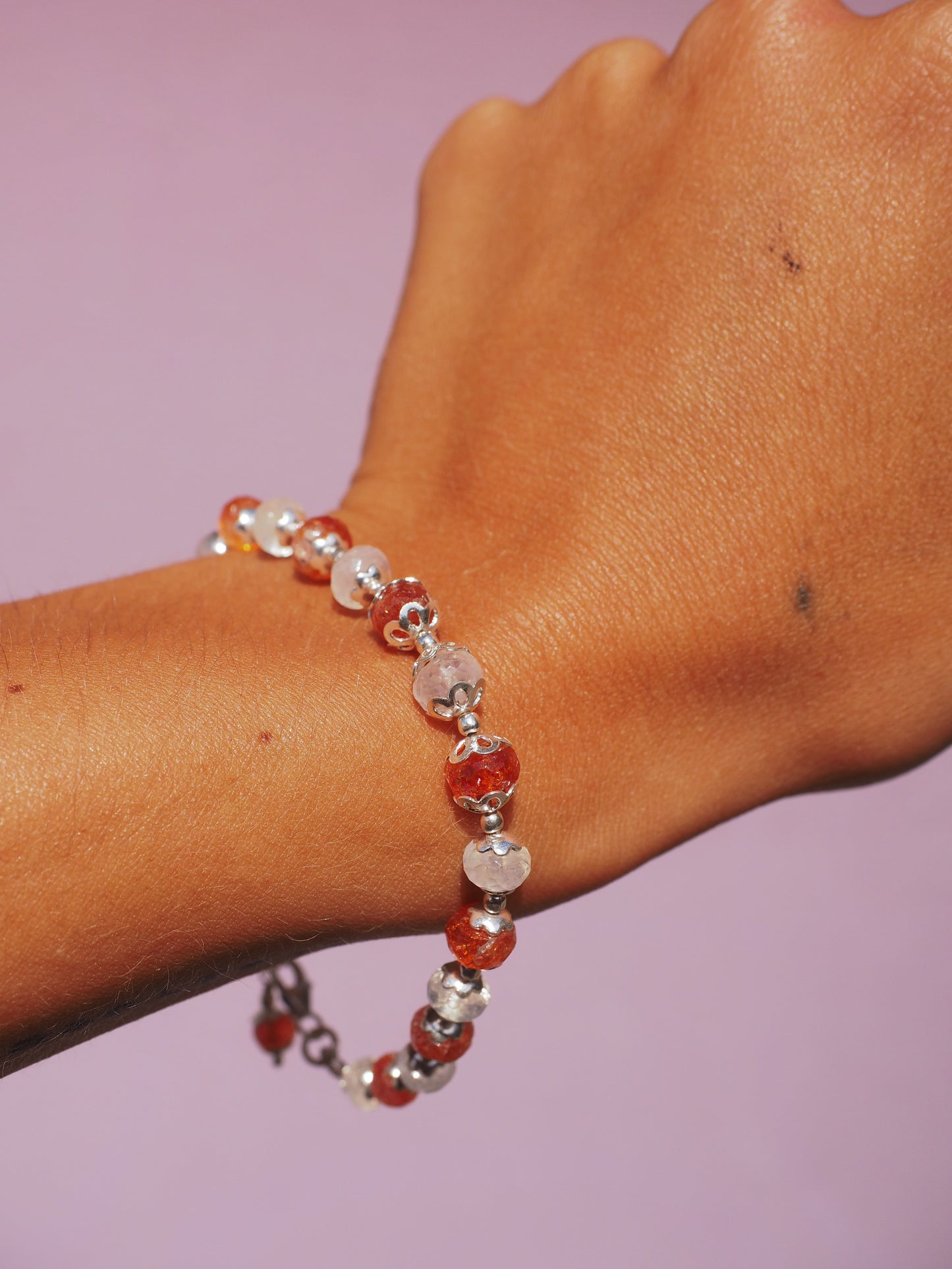 N37 – Bracelet with Moonstone & Sunstone, Silver 925