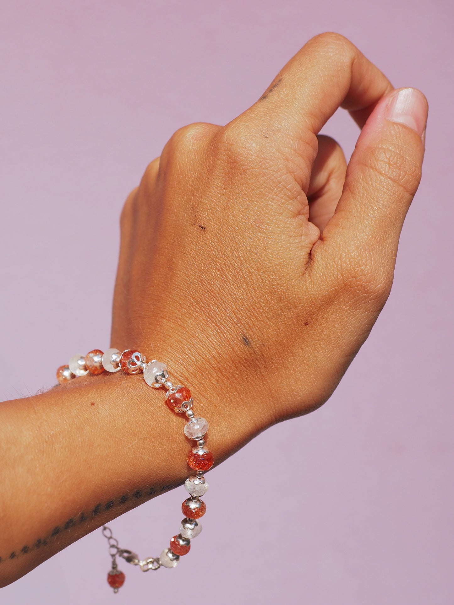 N37 – Bracelet with Moonstone & Sunstone, Silver 925