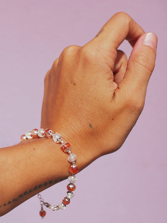 N37 – Bracelet with Moonstone & Sunstone, Silver 925