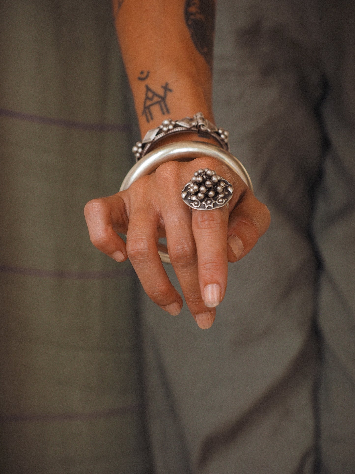 N58 – Handmade Silver 925 Adjustable Vintage Rajasthani Ring with moving bells