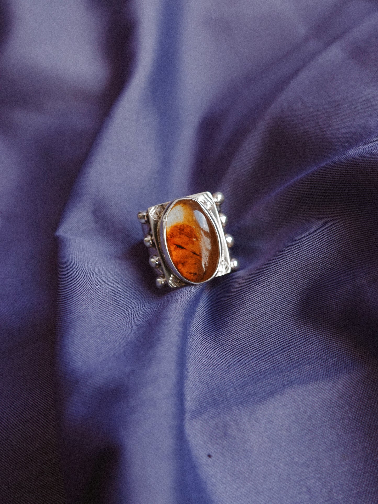 N77-  Mexican Amber  Silver 925 Adjustable Ring