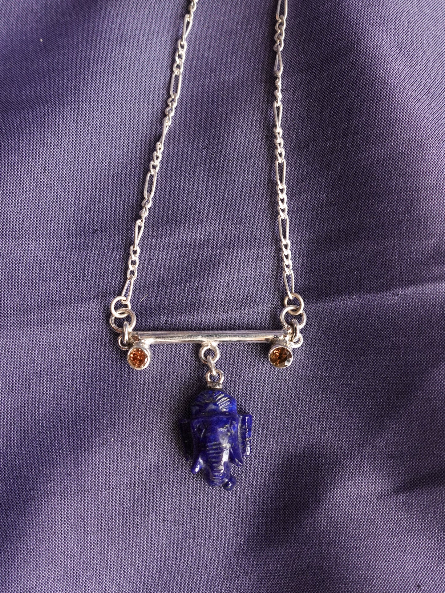 N89- Lord Ganesh icon Lapis-Lazuli, Wisdom, Protection, and good fortune, with Orange garnet
