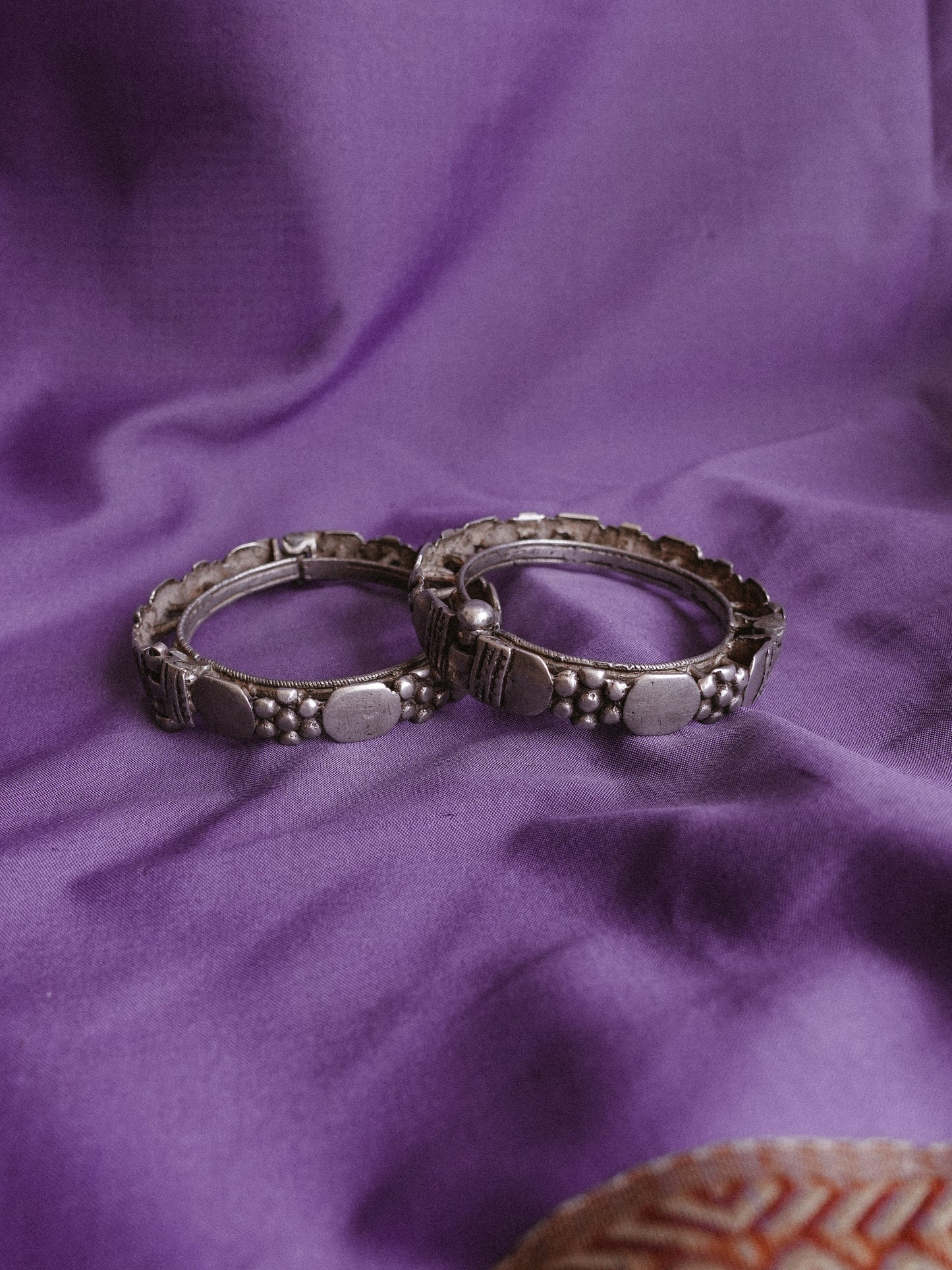 N63- Couple Rigid Silver Handmade Openable antique vintage Bangles  from india