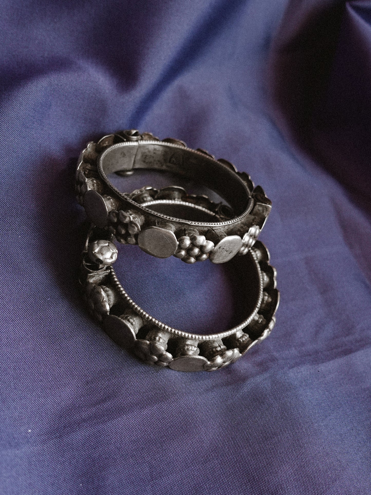 N63- Couple Rigid Silver Handmade Openable antique vintage Bangles  from india