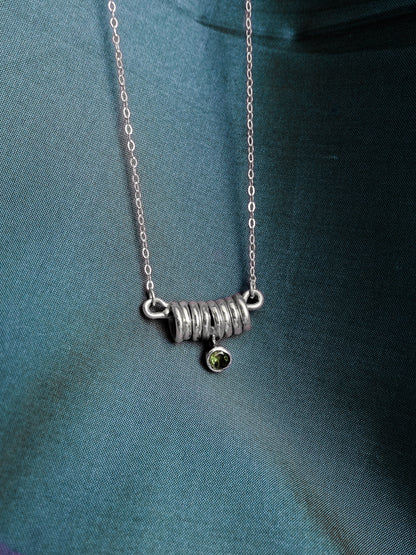 N84- Solid Silver Rings Necklace with green Turmaline