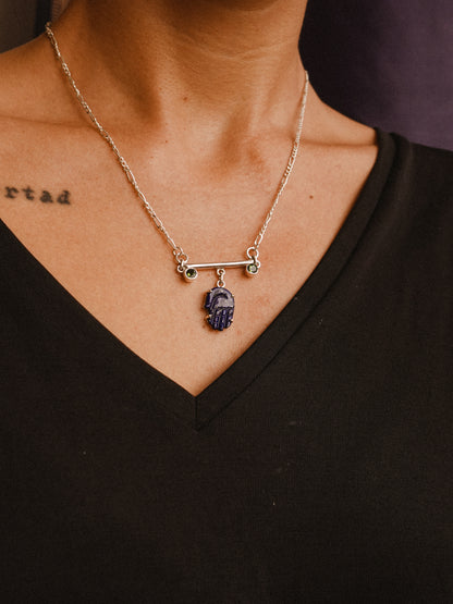N86- Protection Lapis lazuli Hand with duo of  Tourmalines