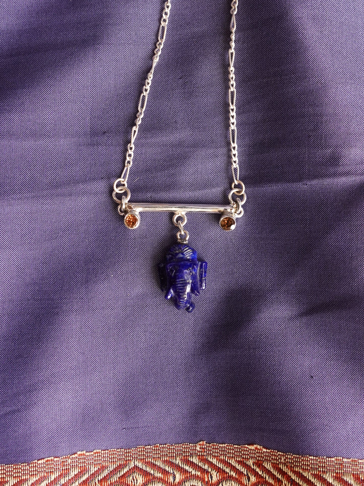 N89- Lord Ganesh icon Lapis-Lazuli, Wisdom, Protection, and good fortune, with Orange garnet