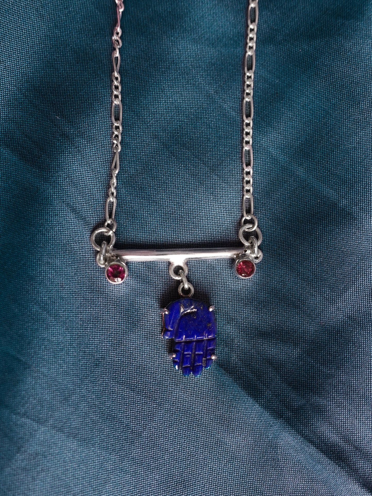 N86- Protection Lapis lazuli Hand with duo of  Tourmalines