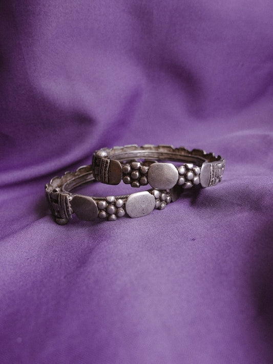 N63- Couple Rigid Silver Handmade Openable antique vintage Bangles  from india