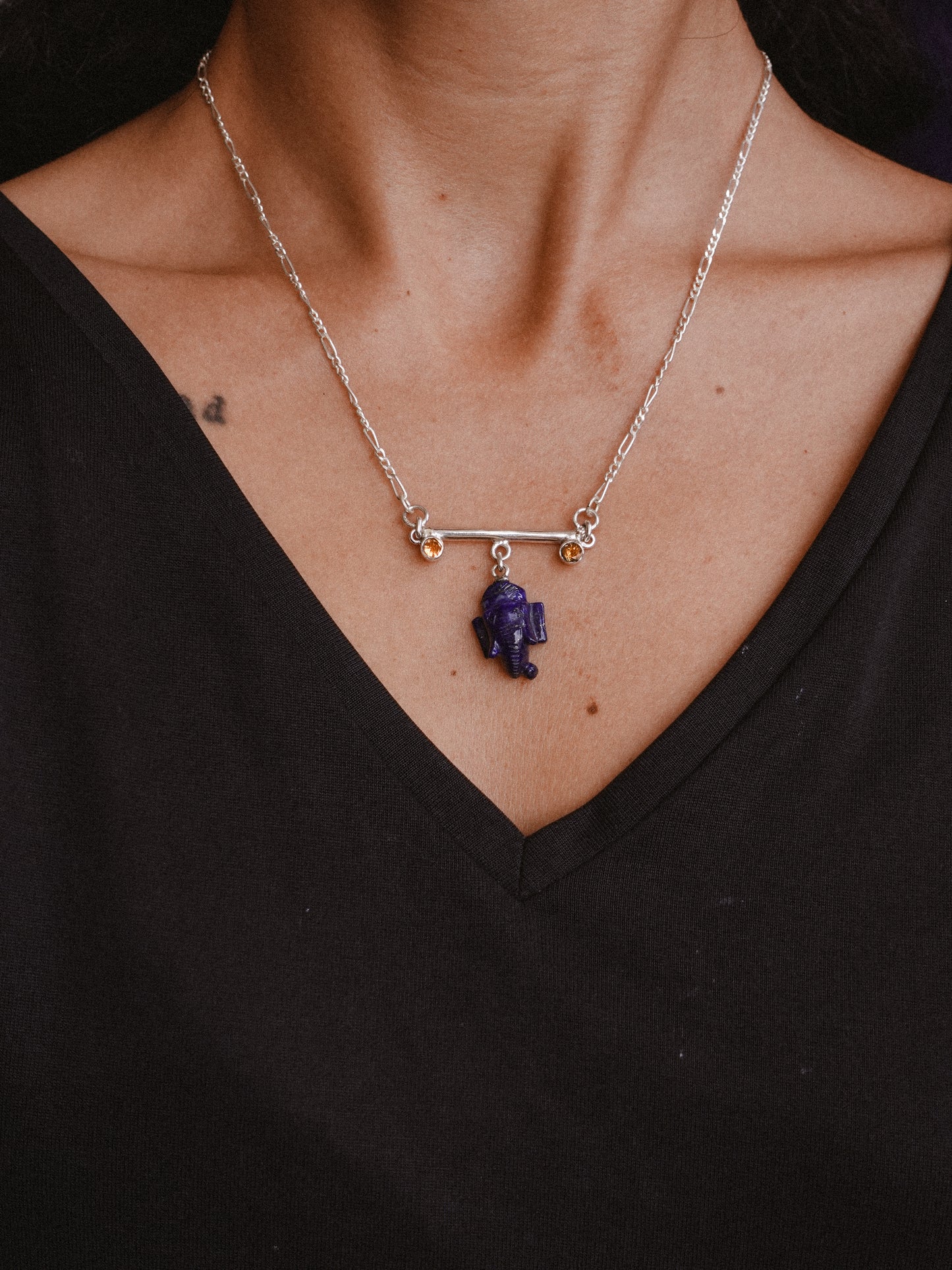 N89- Lord Ganesh icon Lapis-Lazuli, Wisdom, Protection, and good fortune, with Orange garnet