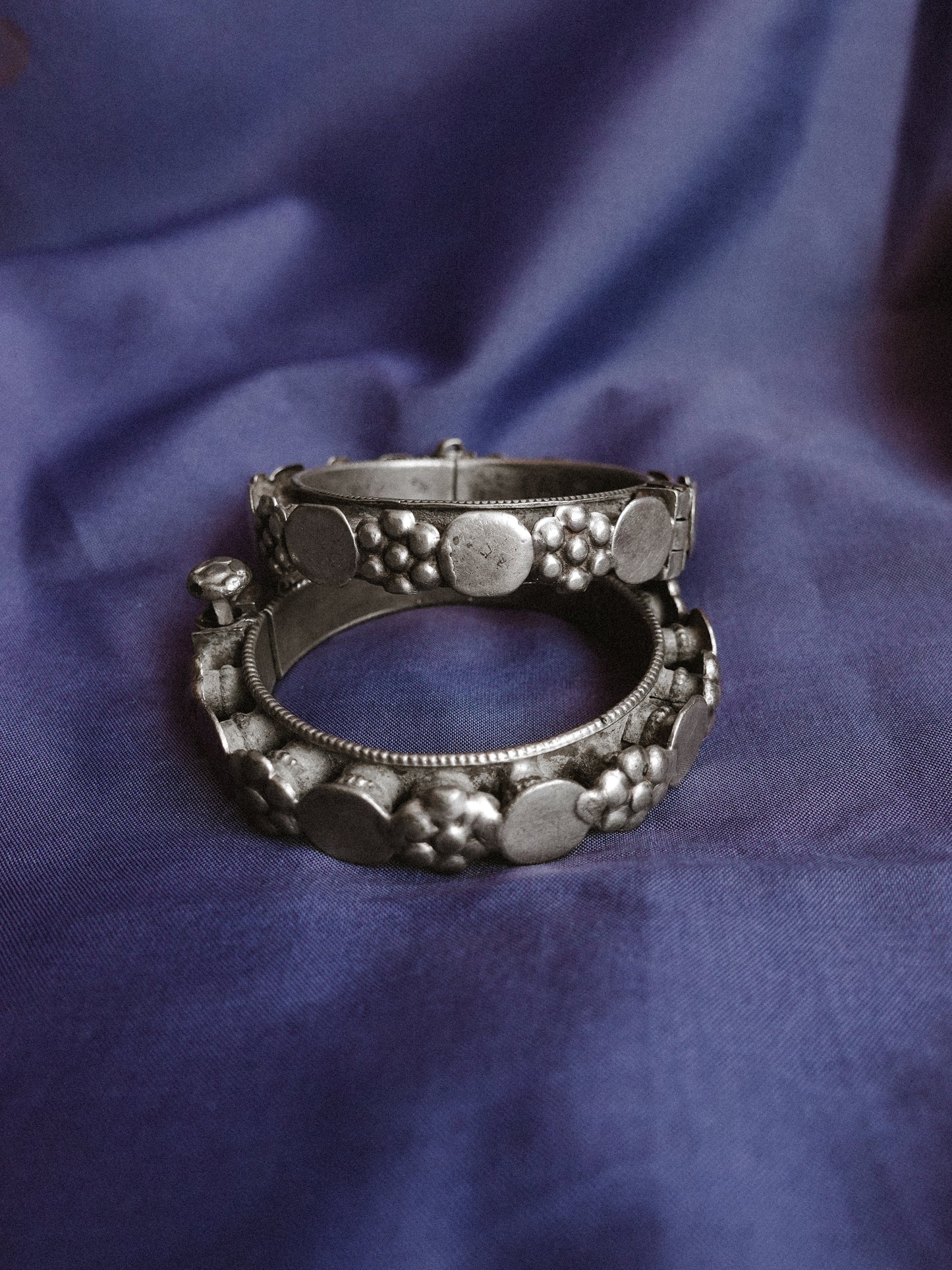 N63- Couple Rigid Silver Handmade Openable antique vintage Bangles  from india