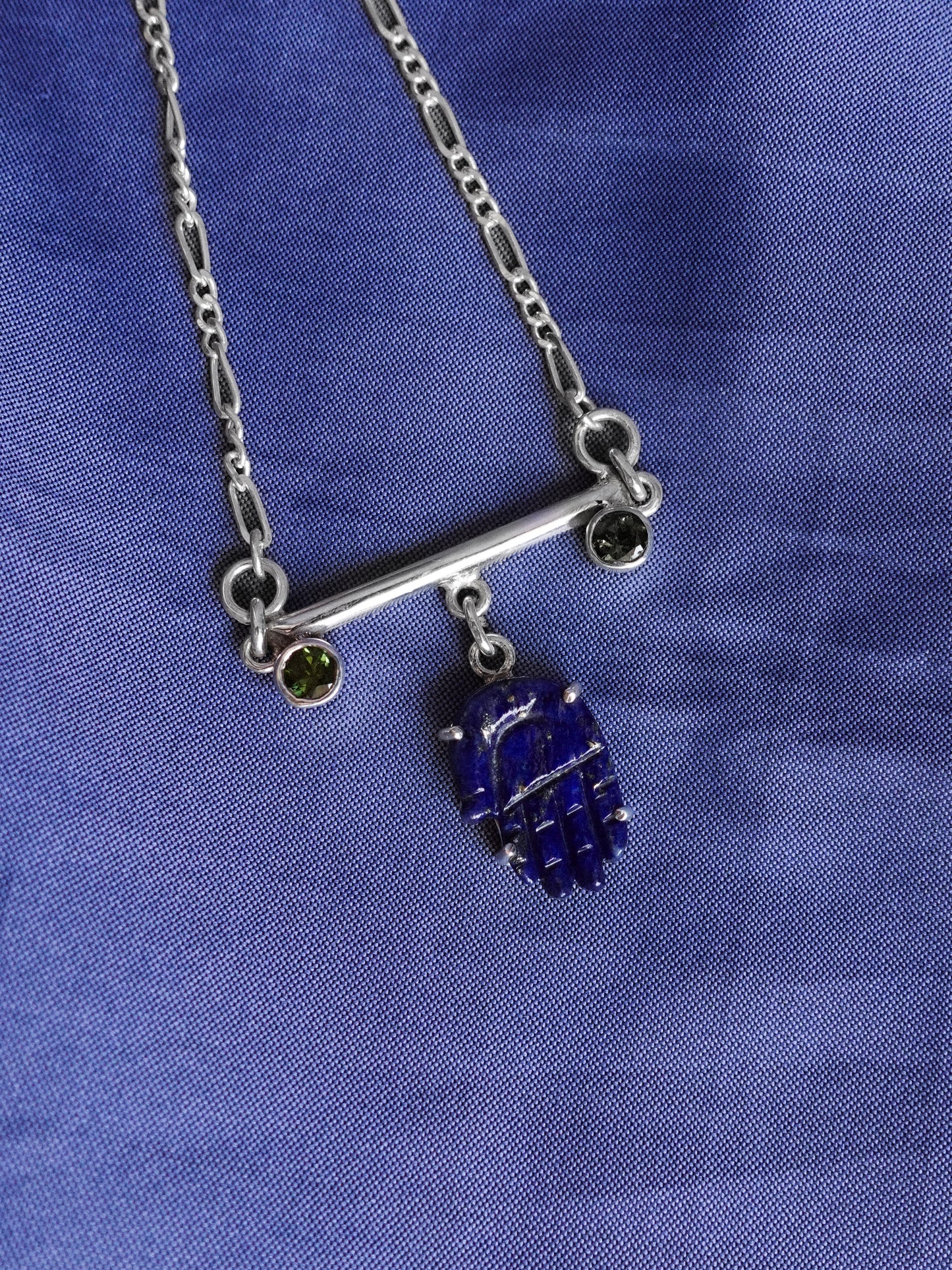 N86- Protection Lapis lazuli Hand with duo of  Tourmalines