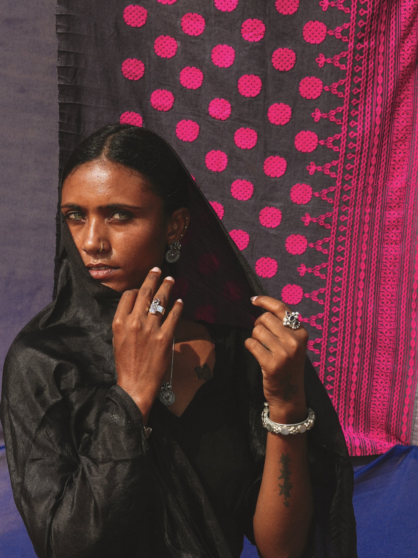 N70-  Abalone & turmaline  Silver 925 Adjustable Ring