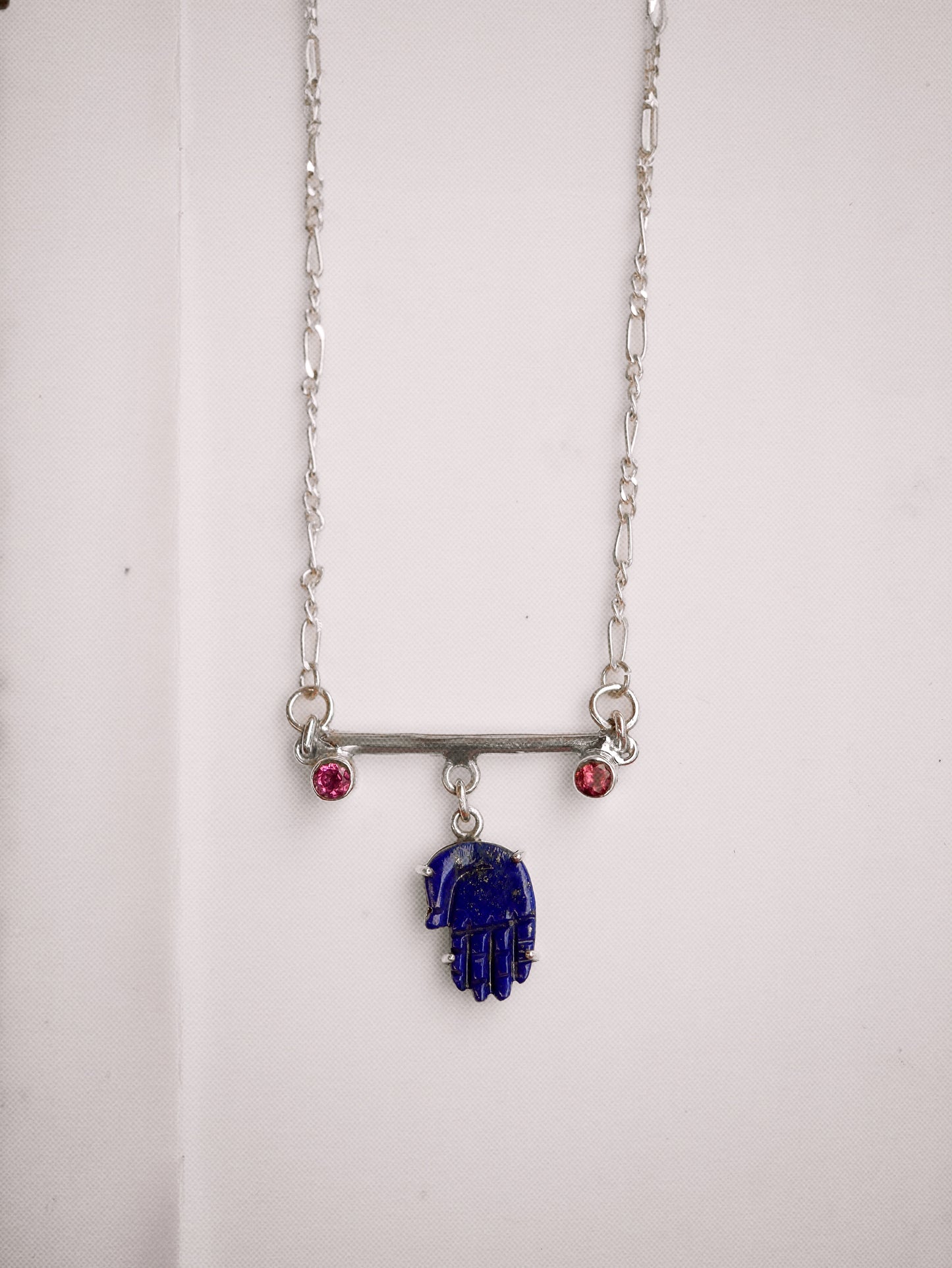 N86- Protection Lapis lazuli Hand with duo of  Tourmalines