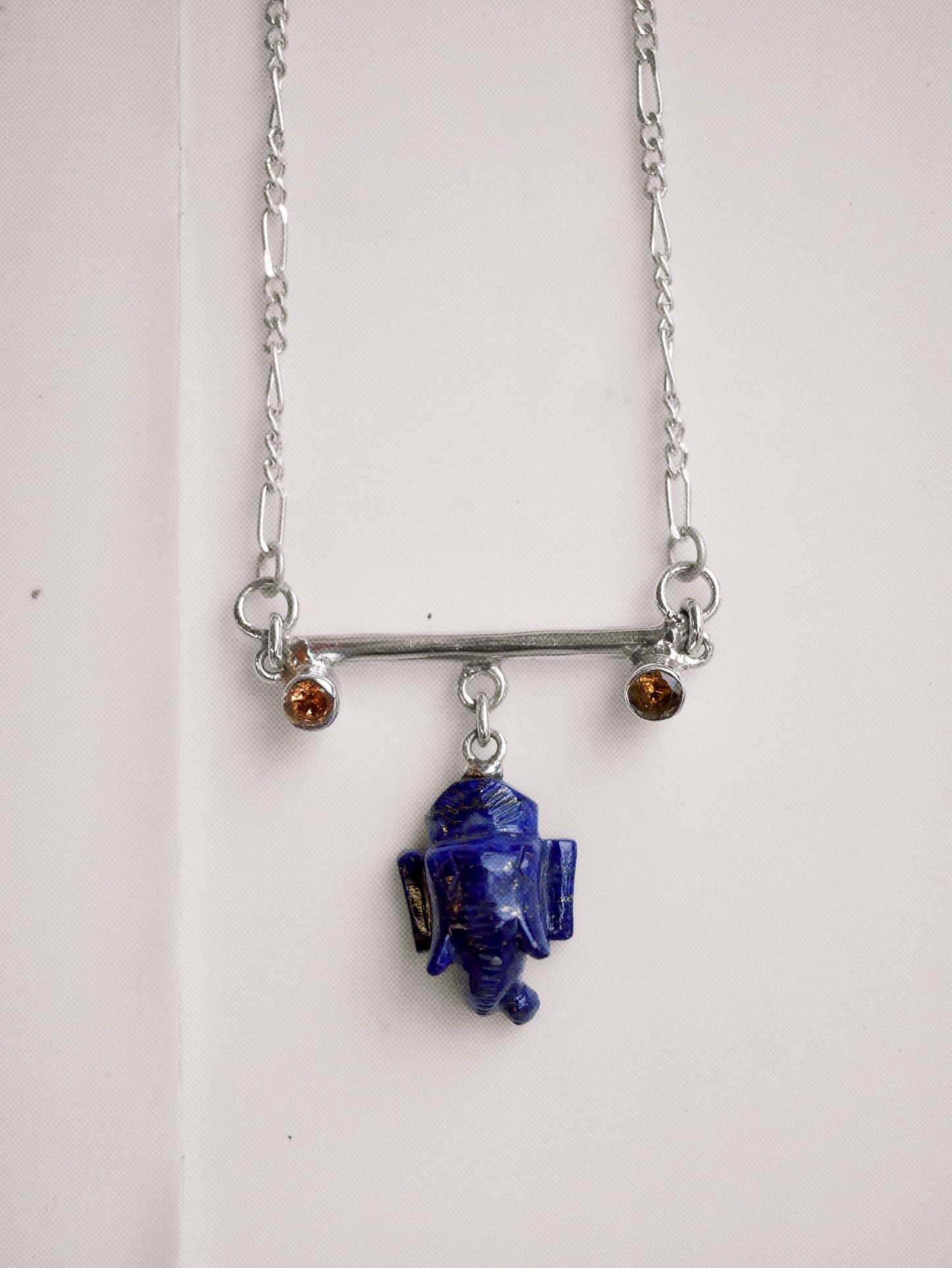 N89- Lord Ganesh icon Lapis-Lazuli, Wisdom, Protection, and good fortune, with Orange garnet