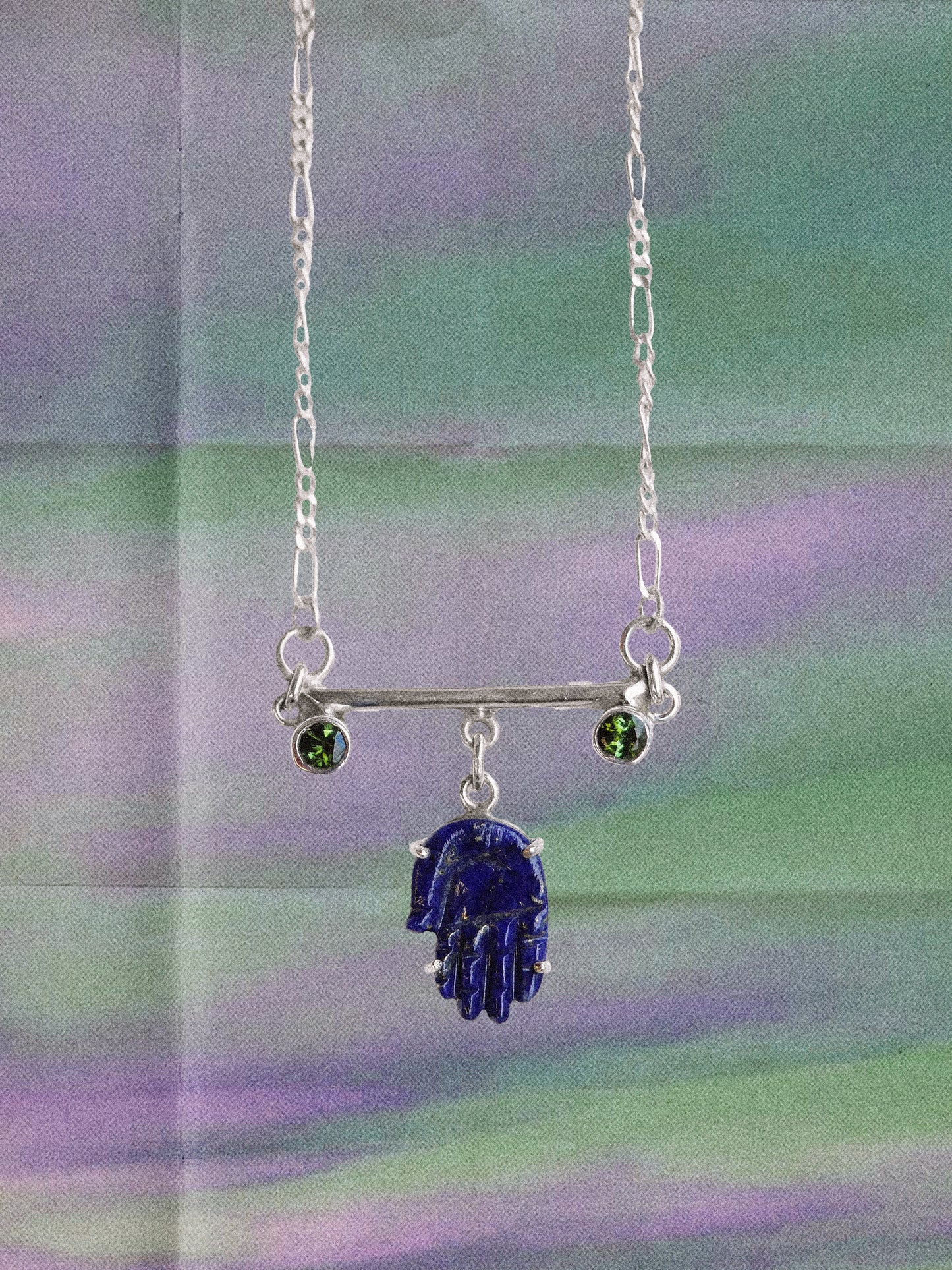 N86- Protection Lapis lazuli Hand with duo of  Tourmalines