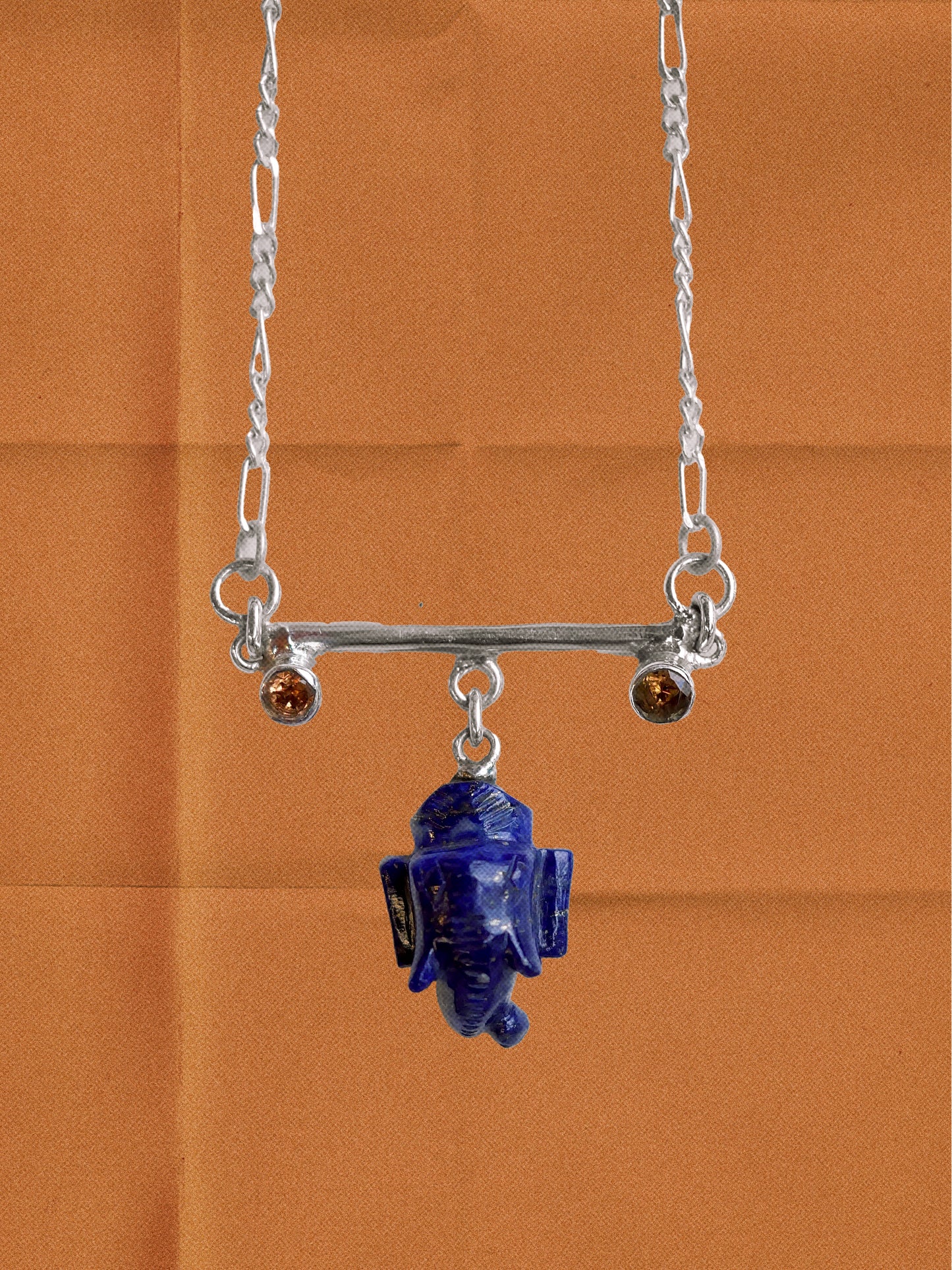 N89- Lord Ganesh icon Lapis-Lazuli, Wisdom, Protection, and good fortune, with Orange garnet