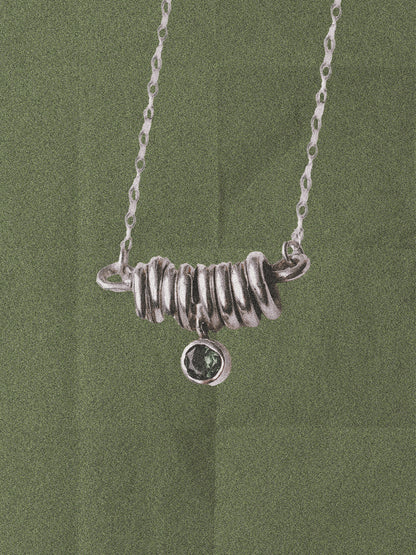 N84- Solid Silver Rings Necklace with green Turmaline