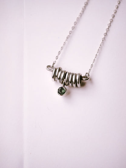 N84- Solid Silver Rings Necklace with green Turmaline