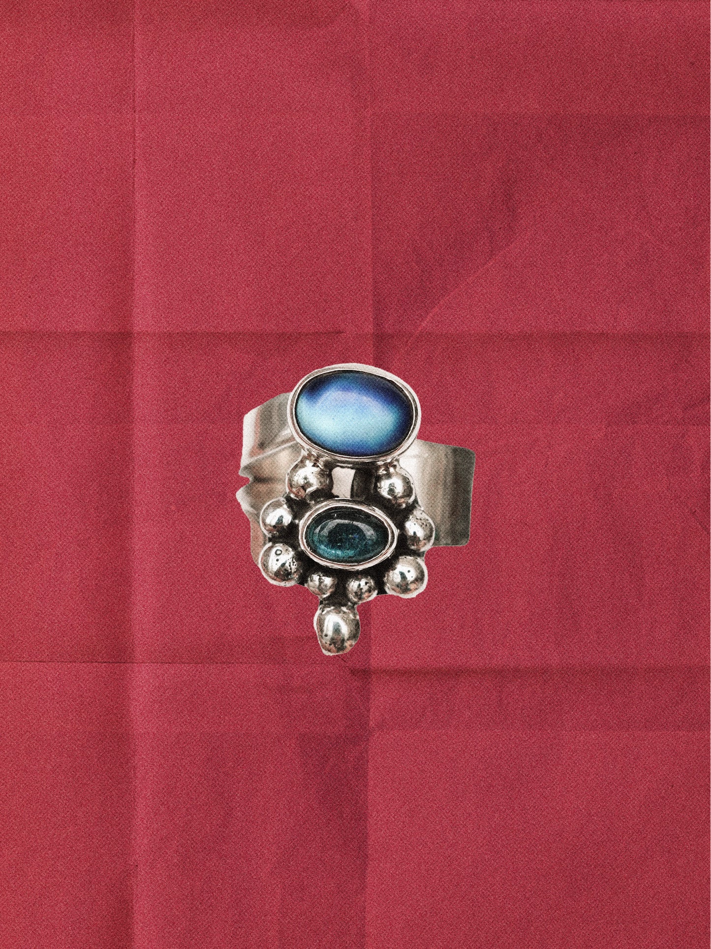 N71-  Moonstone & tormalina  Silver 925 Adjustable Ring