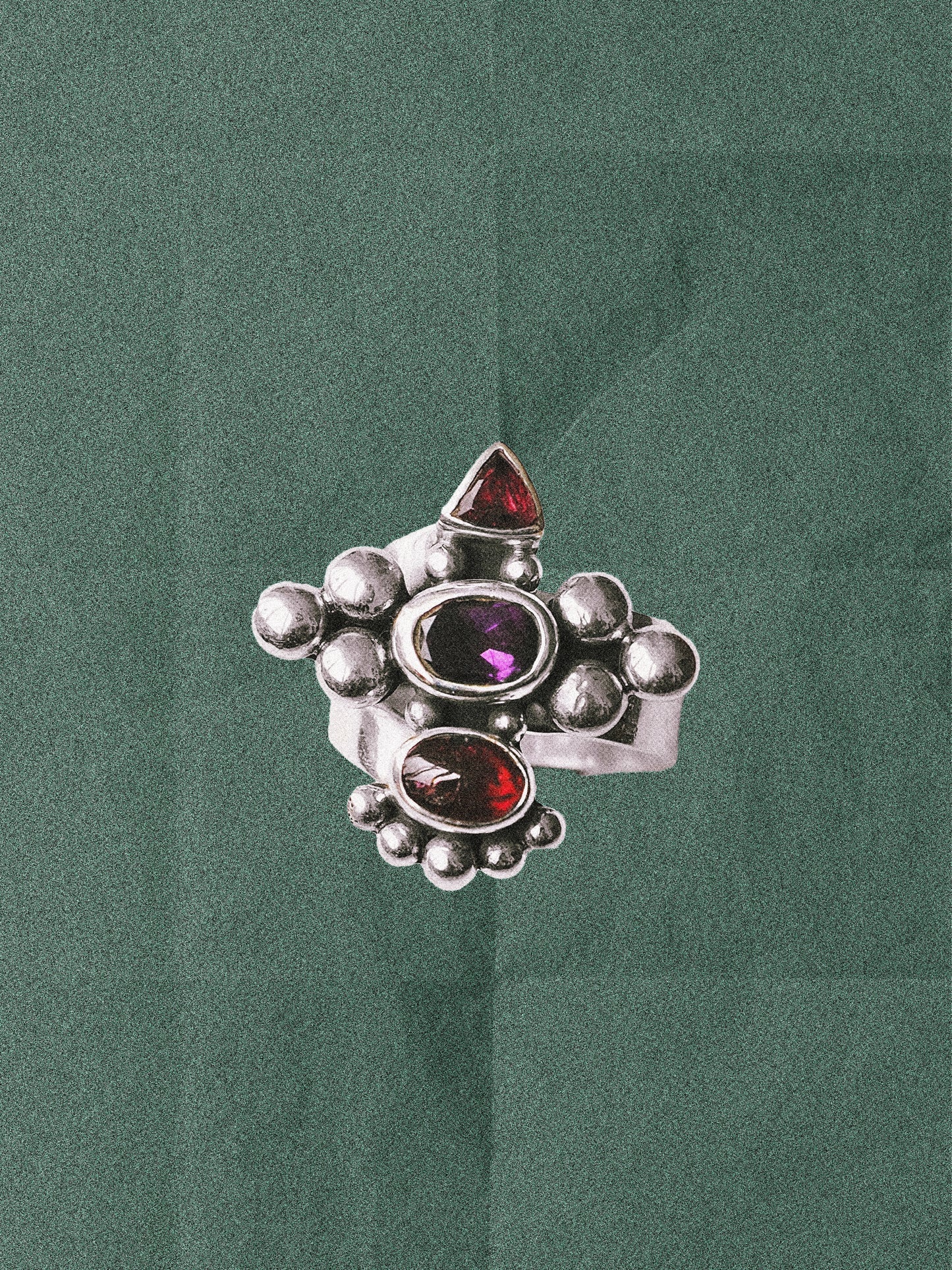 N73-  Amethyst & turmaline  Silver 925 Adjustable Ring