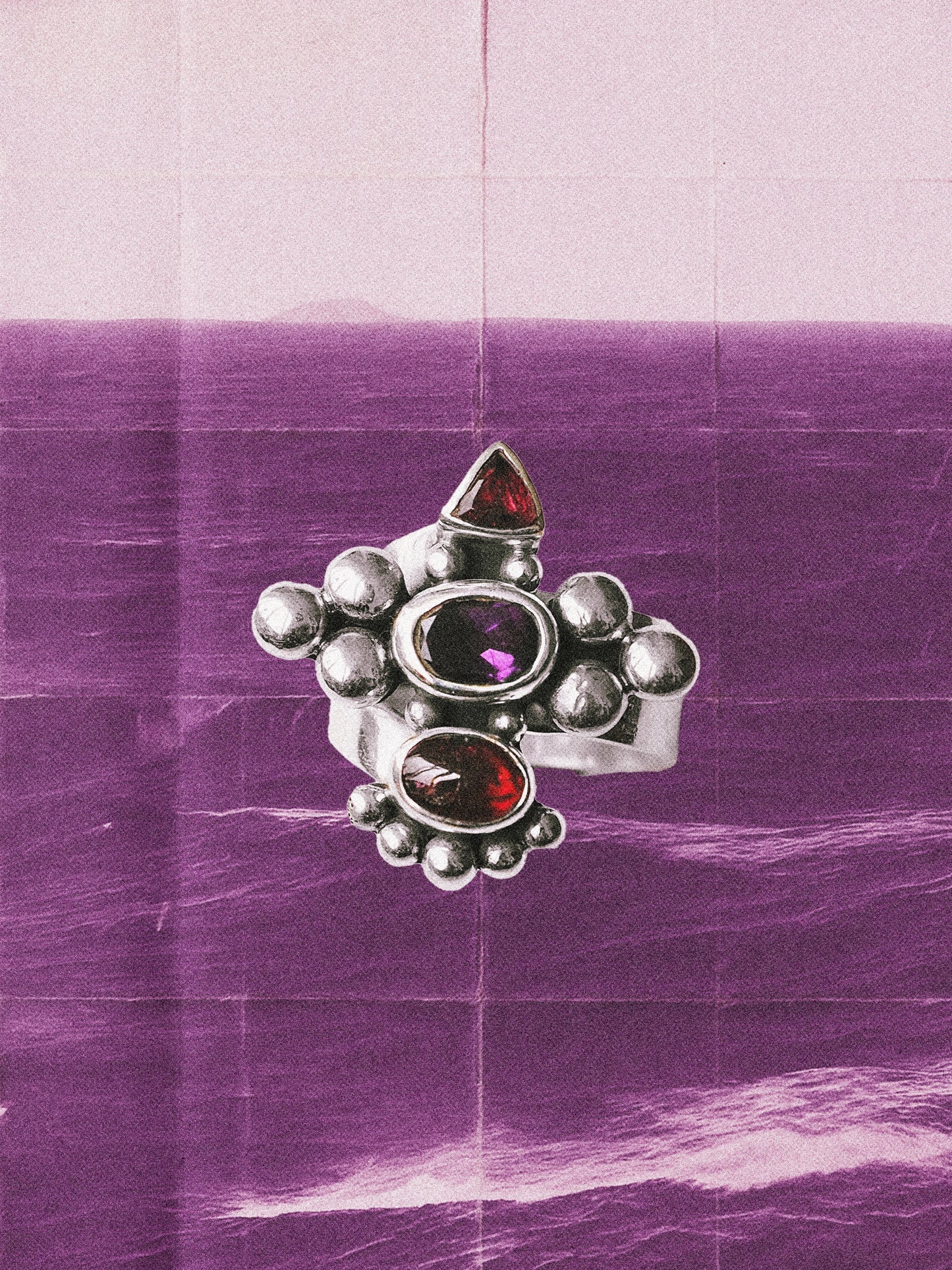 N73-  Amethyst & turmaline  Silver 925 Adjustable Ring