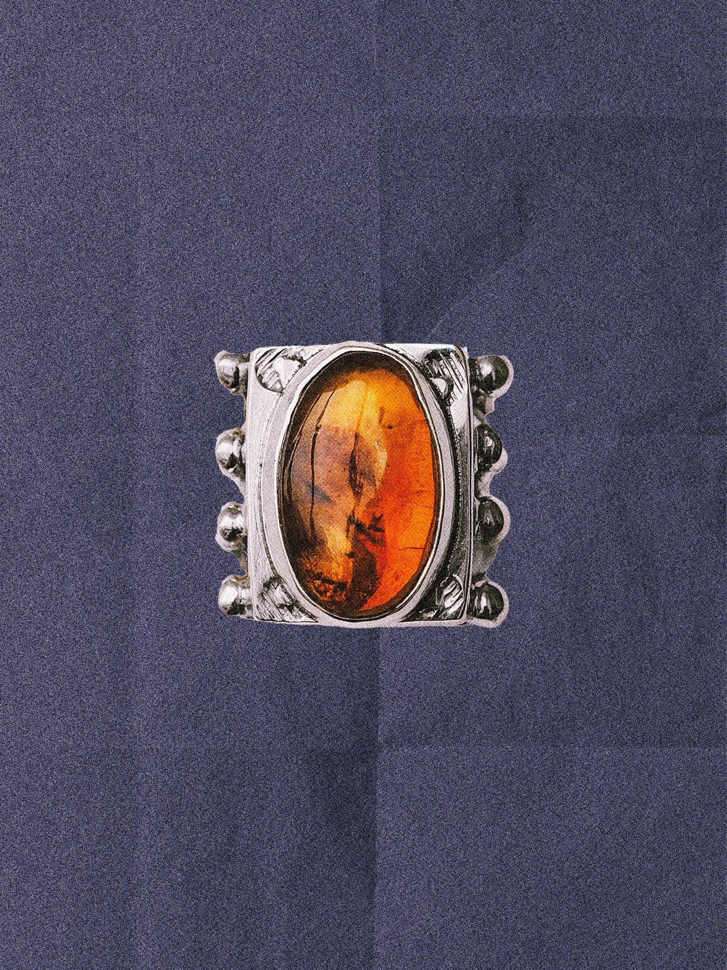 N77-  Mexican Amber  Silver 925 Adjustable Ring