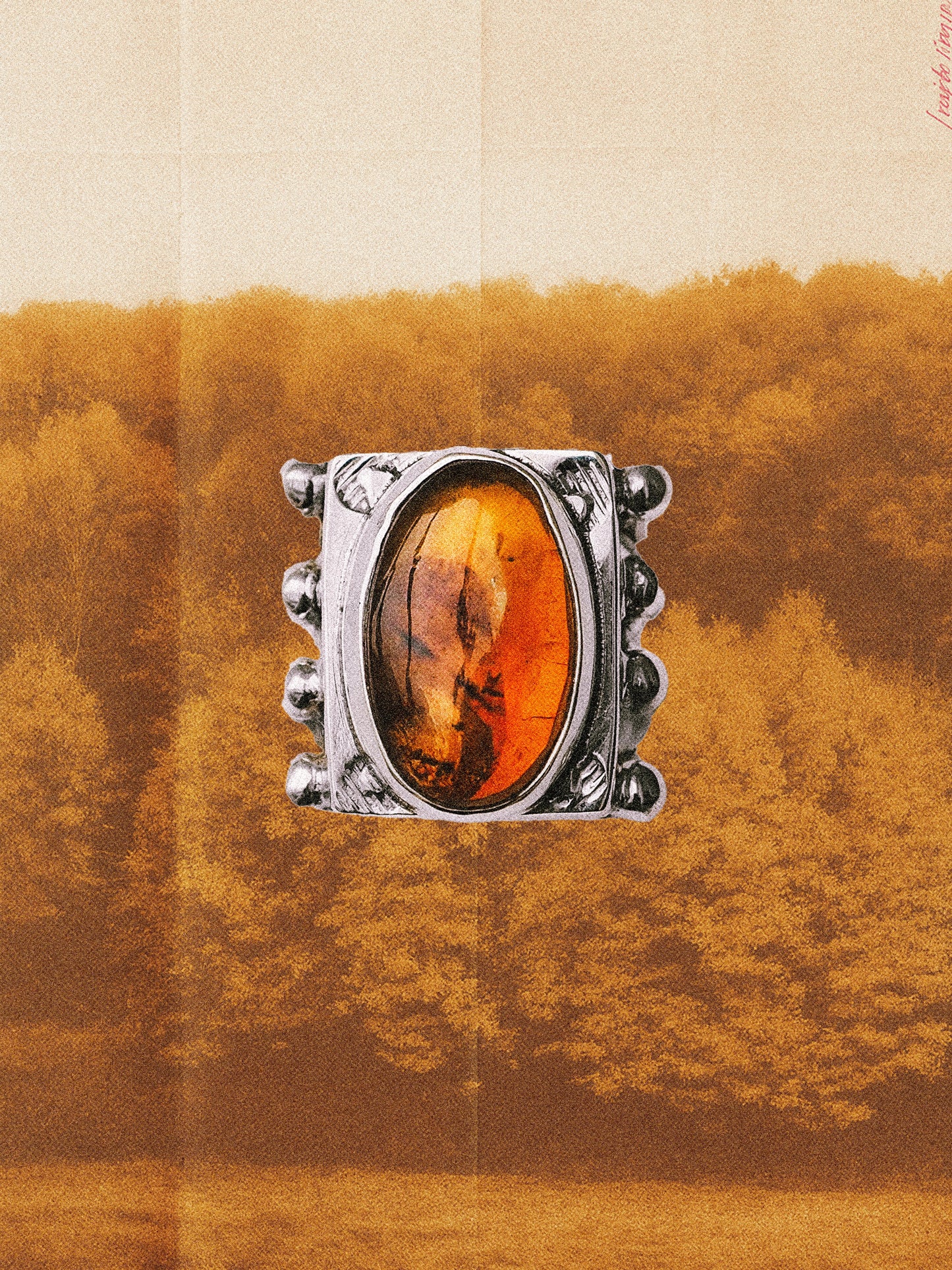 N77-  Mexican Amber  Silver 925 Adjustable Ring