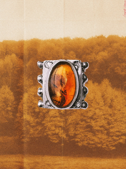 N77-  Mexican Amber  Silver 925 Adjustable Ring