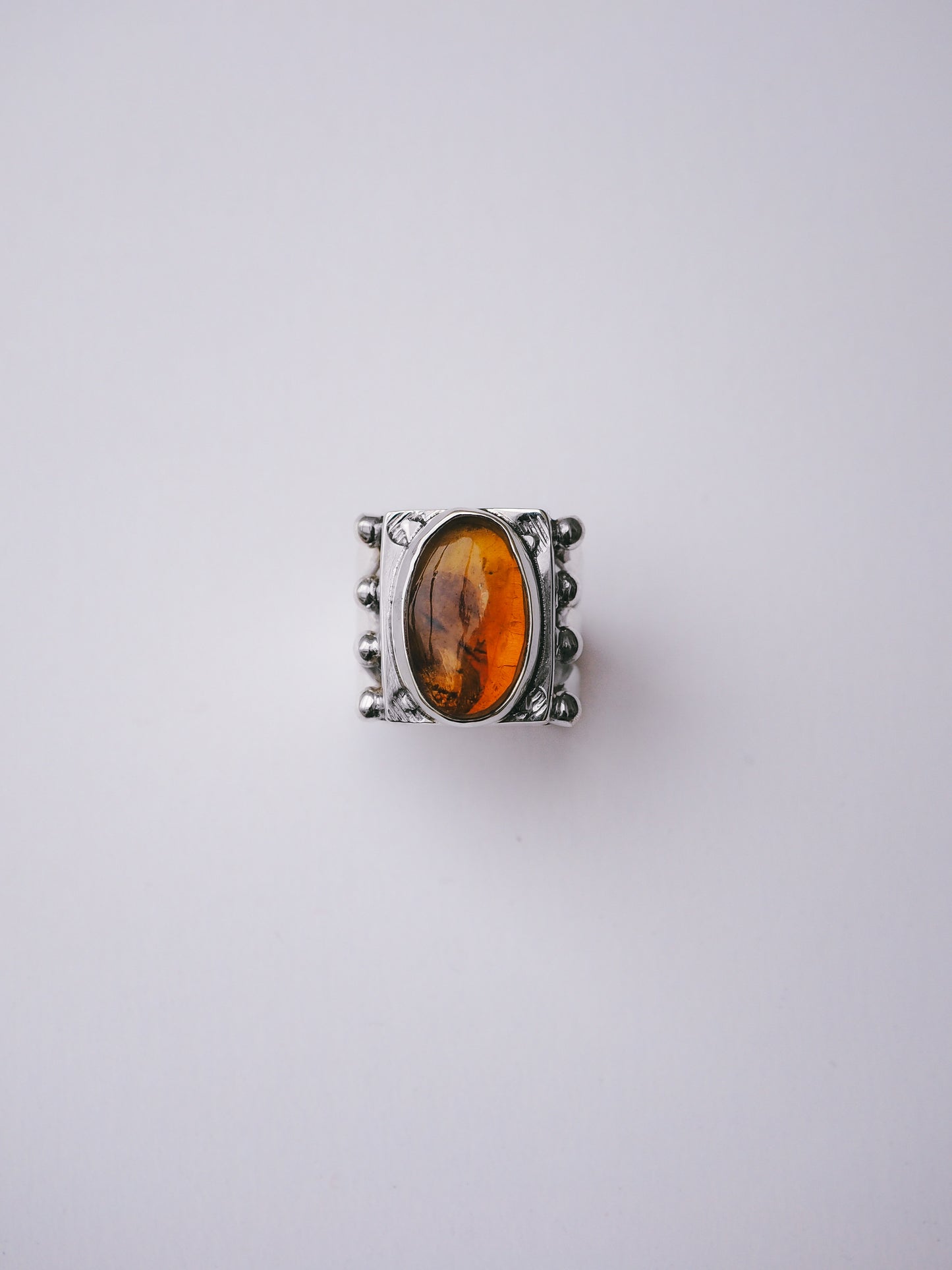 N77-  Mexican Amber  Silver 925 Adjustable Ring