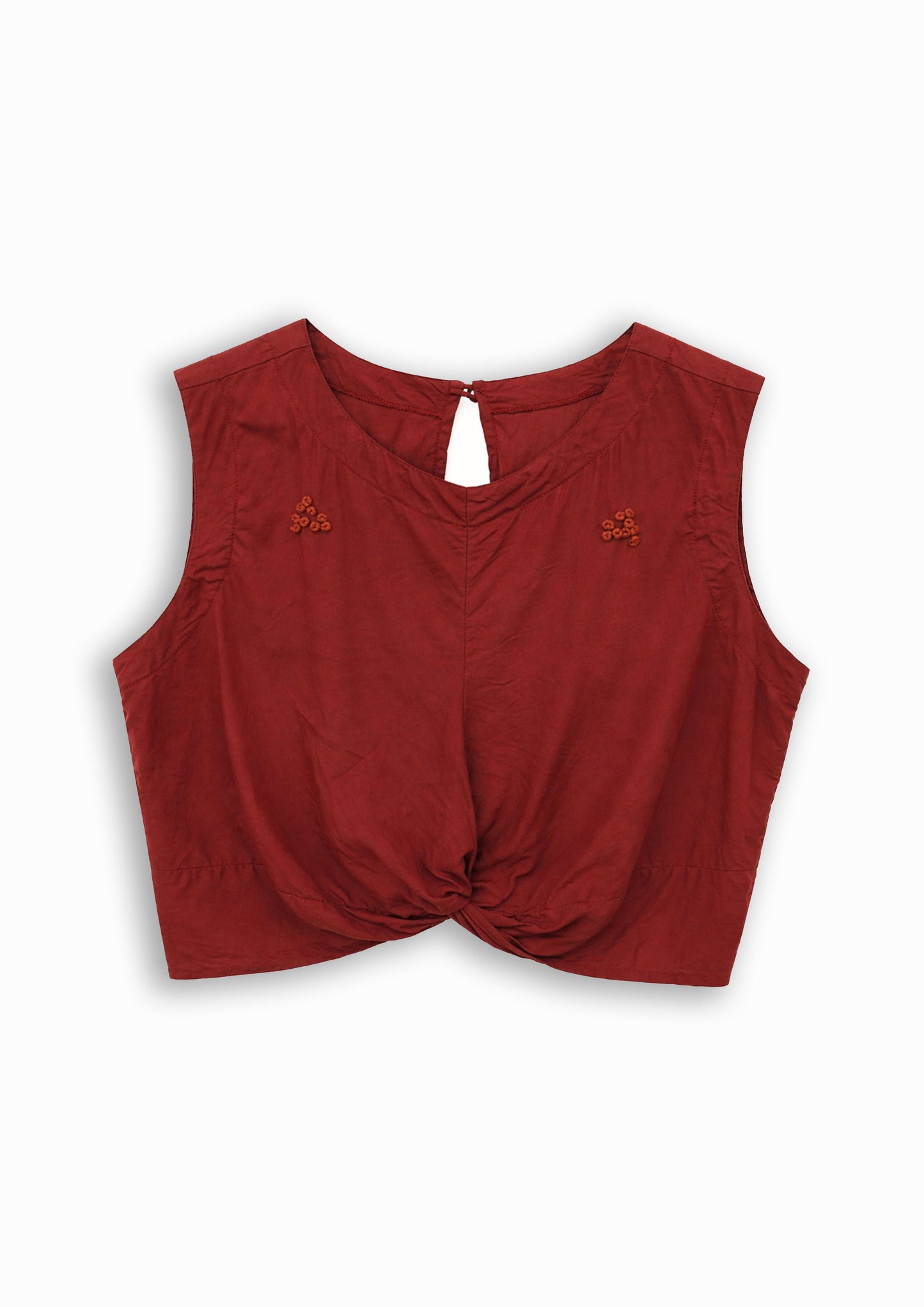 W2 – Knot Crop Top | Rayon Tie-Front Blouse with Hand Embroidery