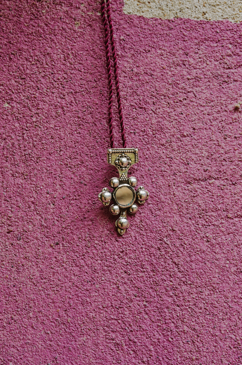 N212 - Berber-Inspired Cross Pendant  925 Silver with Central Mirror