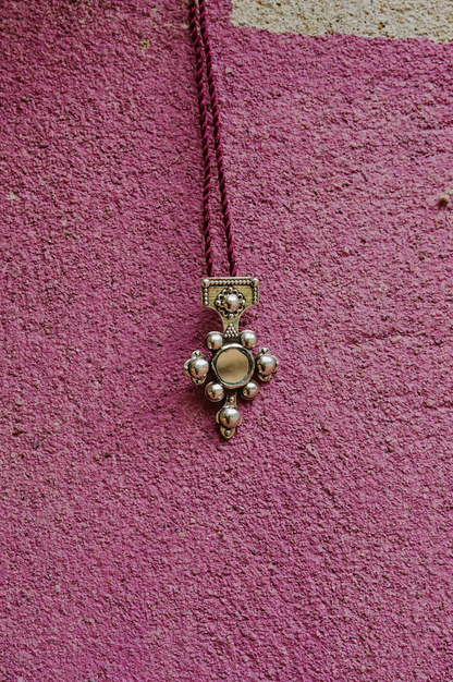 N212 - Berber-Inspired Cross Pendant  925 Silver with Central Mirror