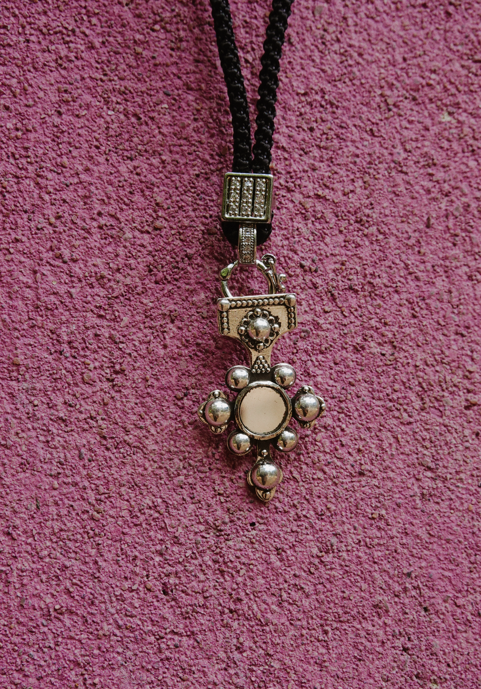 N212 - Berber-Inspired Cross Pendant  925 Silver with Central Mirror