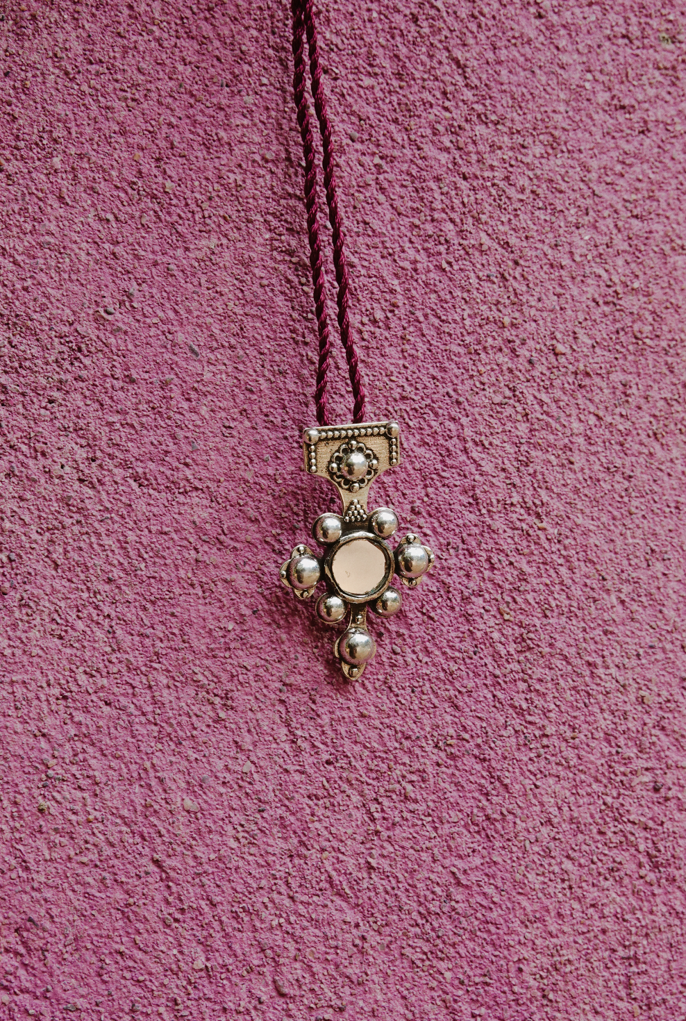 N212 - Berber-Inspired Cross Pendant  925 Silver with Central Mirror