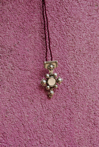 N212 - Berber-Inspired Cross Pendant  925 Silver with Central Mirror