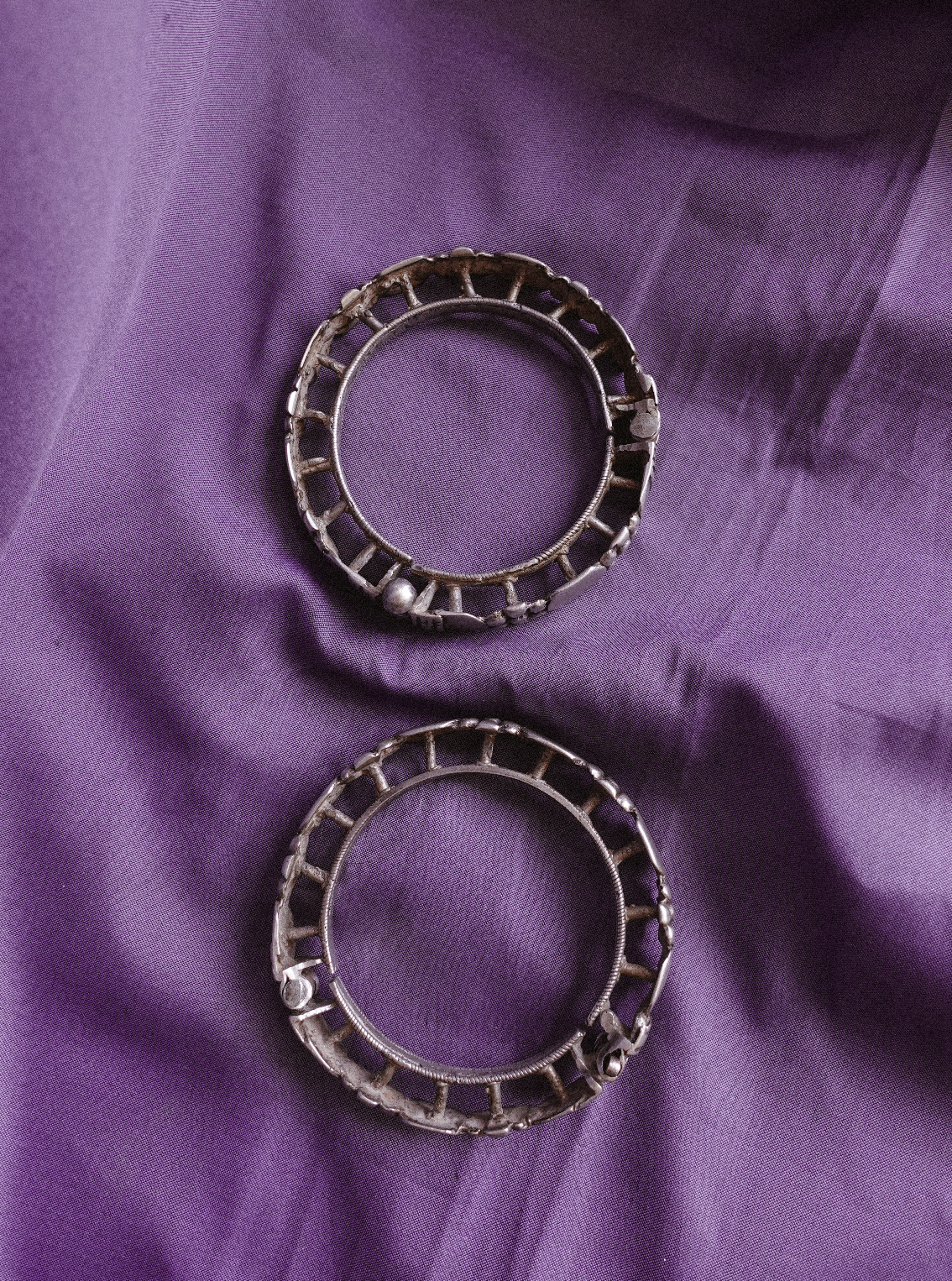 N63- Couple Rigid Silver Handmade Openable antique vintage Bangles  from india