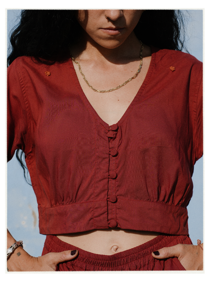 W1 – Choli Crop Top | Rayon Blouse with Hand-Embroidered Details and Covered Buttons